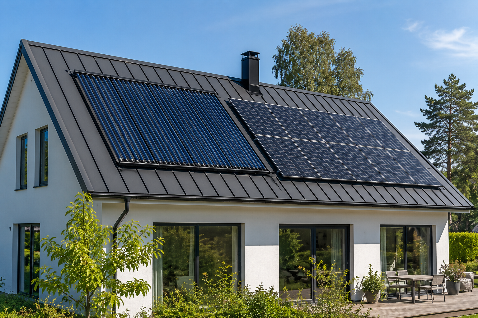 solfångare och solceller på samma tak